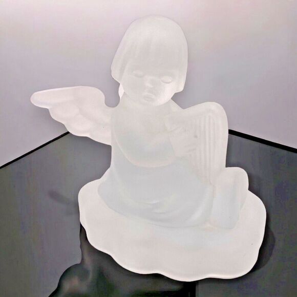 Vintage Goebel MJ Hummel Candlestick Holder Satin Glass Angel & Harp 1995 - Picture 1 of 9